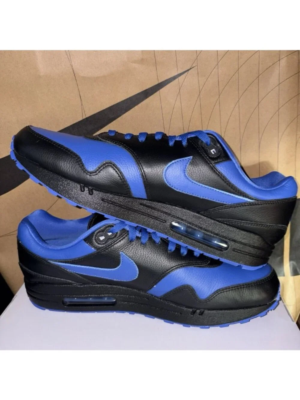 NEW Nike By You Air Max 1 Leather Black Royal Blue HQ3714-900 Men's Size 13